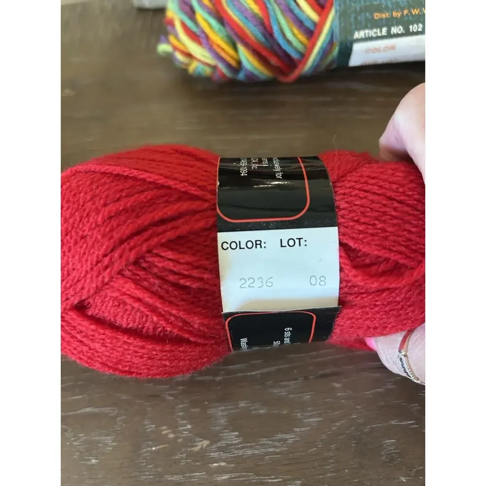 Vtg Mixed Lot Of Unger Yarn Skeins Variegated Rainbow Colors And Red, Acrylic